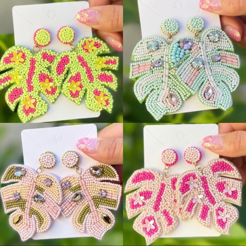Beautiful pink  flower leaf shaped deop earrings